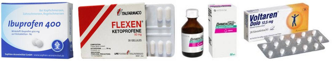 Icke-hormonella läkemedel för behandling av hälsporre (ibuprofen, flexo, dimexide, Voltaren)