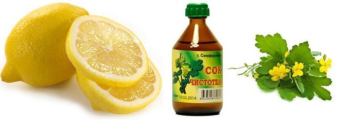 Citron, jus de chélidoine
