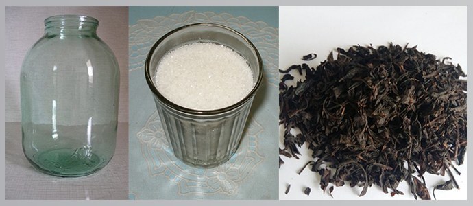 Tarro, azúcar, té de hojas grandes