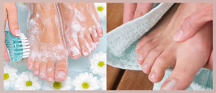Wash feet and wipe dry